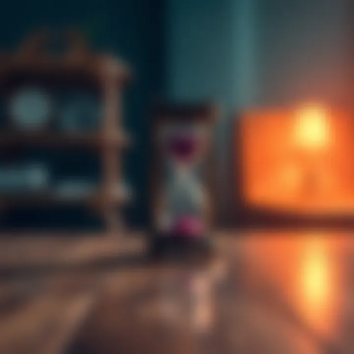 An hourglass sitting on a wooden table, symbolizing the passage of time and the importance of patience.