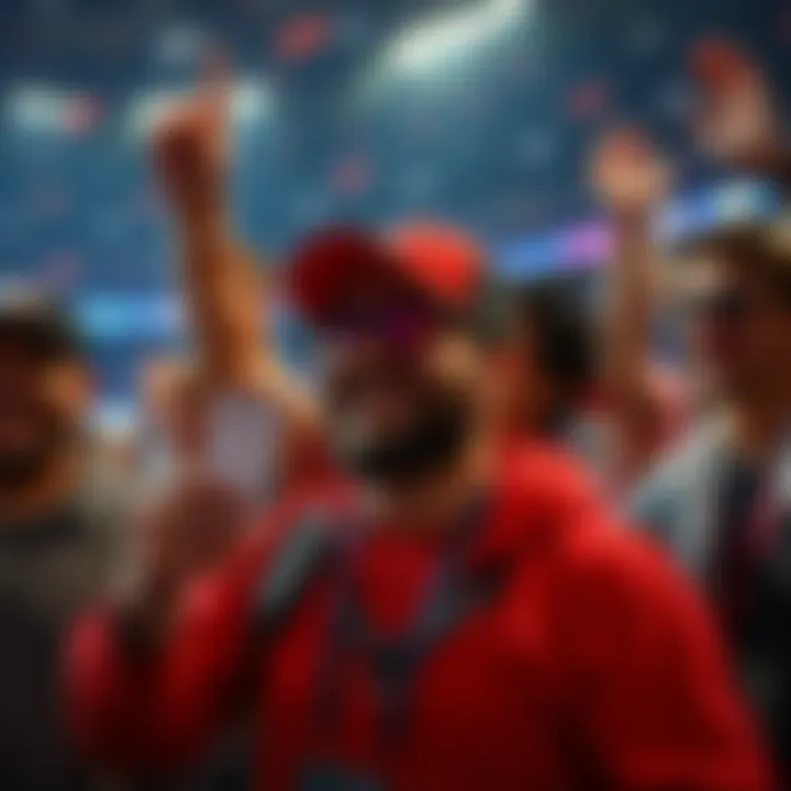 Houston Parlay Victory A sports fan celebrating a parlay win with a Houston team cap and a ticket in hand, surrounded by cheering friends.