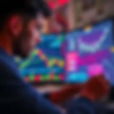 A beginner looking at a computer screen with financial charts and options for purchasing SC.
