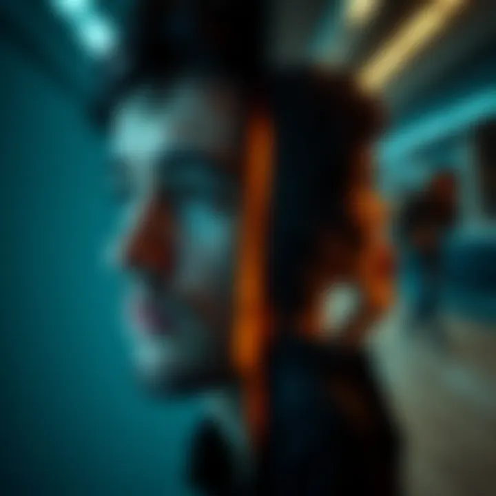 Human Duality A split image showing a person looking contemplative on one side and engaged in a social interaction on the other side.