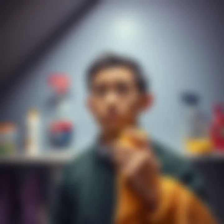 A person looking puzzled while holding a cleaning cloth, questioning their surroundings with a humorous expression.