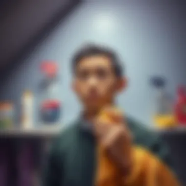 Humorous Reflection on Cleanliness A person looking puzzled while holding a cleaning cloth, questioning their surroundings with a humorous expression.