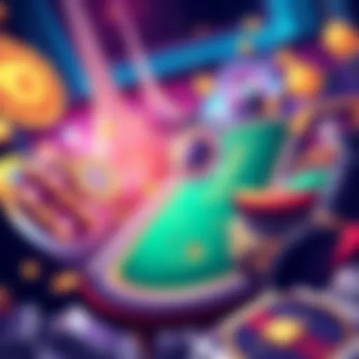 A vibrant illustration showcasing various casino games like slots and poker tables with cash on the side, emphasizing quick payments