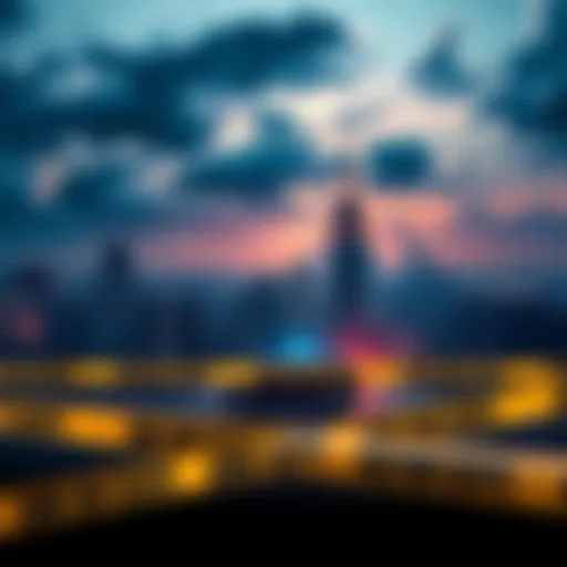 A city skyline with crime scene tape and police lights, depicting the rise in theft cases due to Strickland Theory.