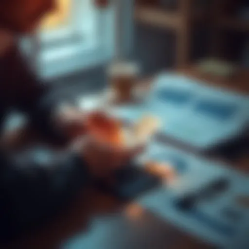 A person counting money with a calculator and investment documents on the table