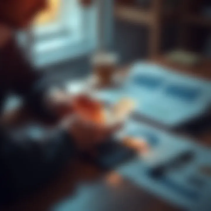 A person counting money with a calculator and investment documents on the table