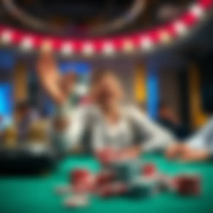 Increasing Bets A person excitedly raising poker chips from a table, symbolizing the jump in betting amounts from $500 to $3,000.