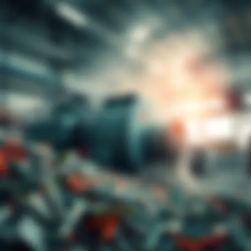 A powerful industrial shredder processing recyclable materials in a factory setting