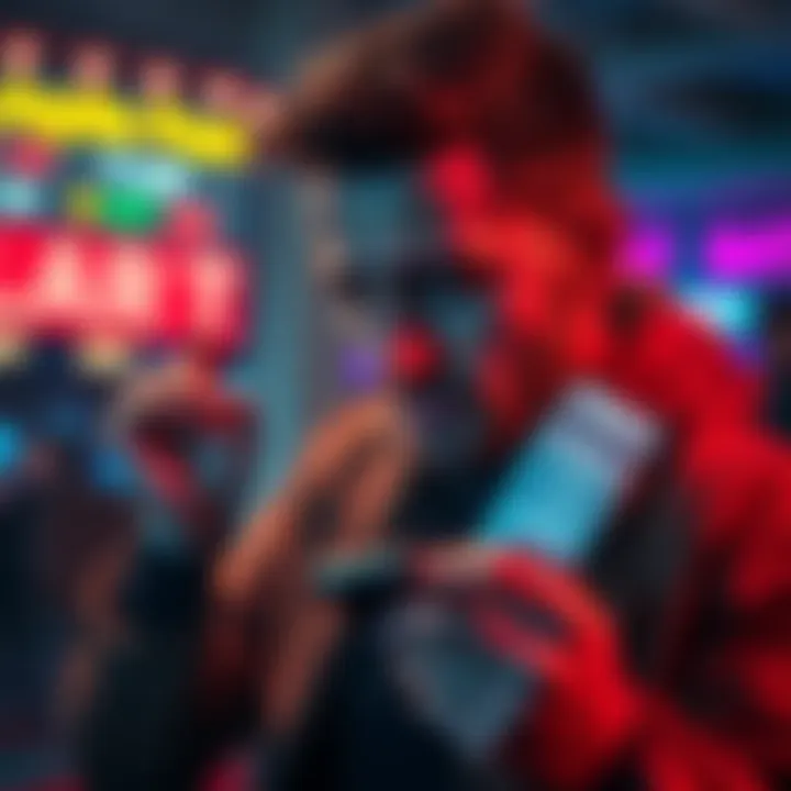 Influencer misleads followers A betting influencer looking at a phone with a worried expression while holding a losing bet slip, showcasing disappointment and deception in gambling advice.