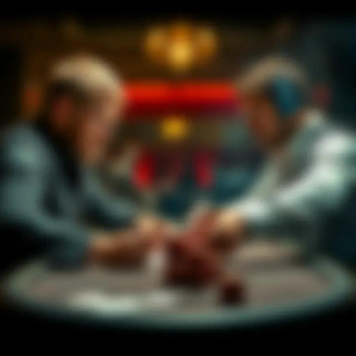 Intense Poker Match Kris Burchfield and Simon Britton engaged in a dramatic PLO poker showdown, showcasing their cards on the table with emotions running high.