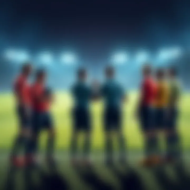 A football match being interrupted with players and referees discussing a controversial withdrawal amount.