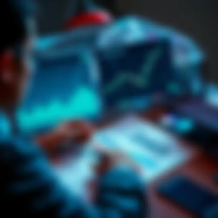 A person reviewing financial options with charts and graphs on a desk, focusing on investment strategies.