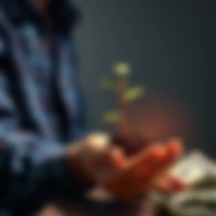 A person holding a plant symbolizing growth and investment in values, with money nearby.