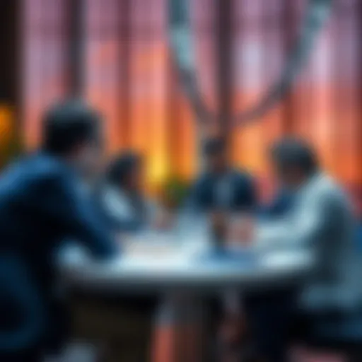 Group of people discussing investment strategies around a table