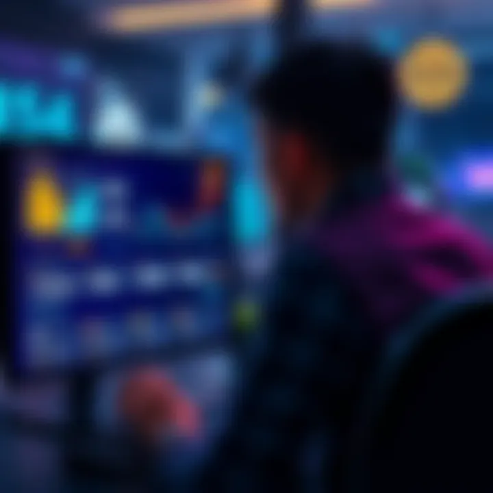 A person looking at a computer screen showing game statistics and financial growth after investing in a game.