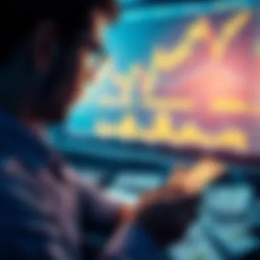 A person looking at financial charts and money, contemplating cashing out an investment