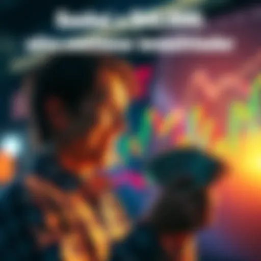 Person looking at a financial chart with a smile, holding cash, representing investment gains and future opportunities.