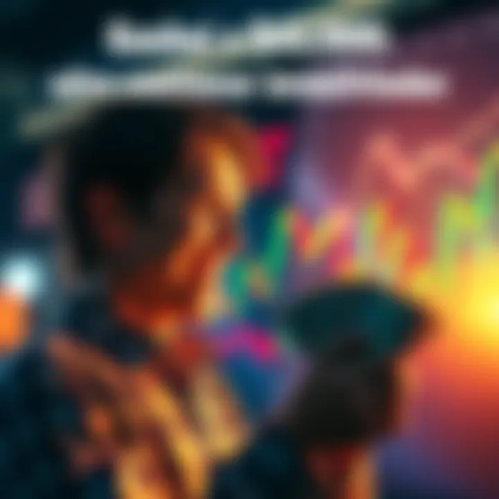 Investment Success Person looking at a financial chart with a smile, holding cash, representing investment gains and future opportunities.