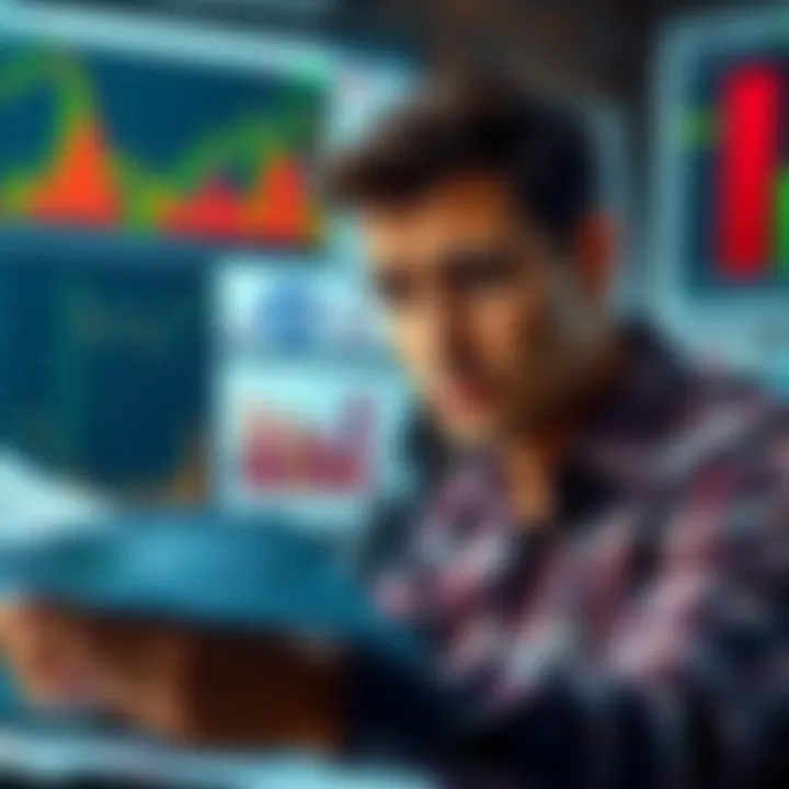 Investment Advice Dilemma A person looking puzzled while reviewing investment charts and reports, reflecting uncertainty about financial decisions.