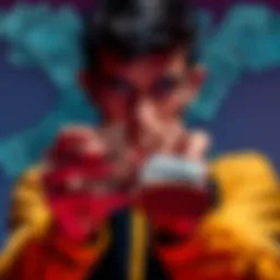 Investment Choices A person weighing options between cashing out winnings and continuing to gamble, with a backdrop of betting slips and money.