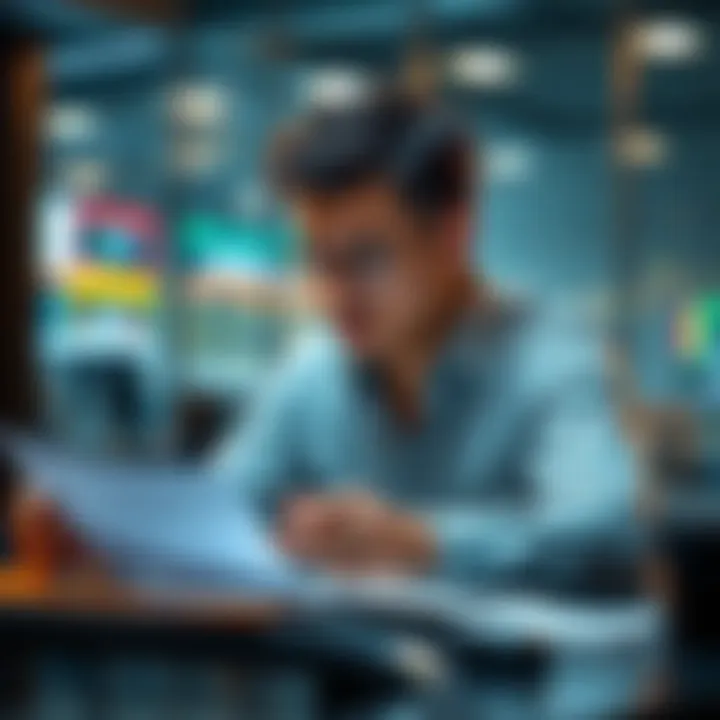 Person considering investment options A person sitting at a table looking at financial documents and thinking about whether to keep or cash out investments in betting