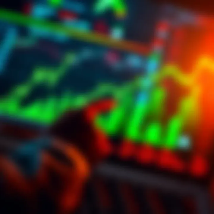 A person analyzing financial charts with green upward trends amidst market volatility