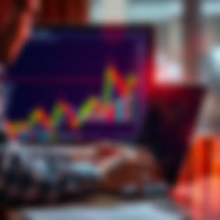 Investment in cryptocurrencies A person analyzing cryptocurrency trends on a laptop with financial charts and coins in the background