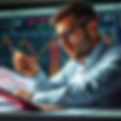 A person analyzing charts and graphs with a pen, looking confident about investment decisions