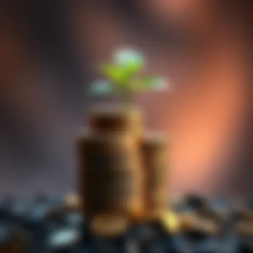 A simple visual representation of a $165 investment with coins and a growing plant, symbolizing potential wealth growth.