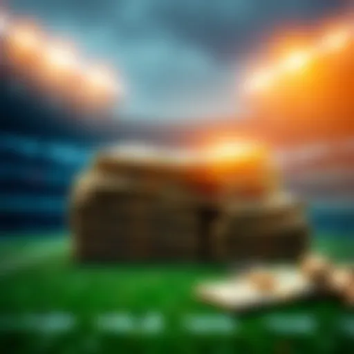 A graphic showing a betting proposal with a high success rate, featuring a stack of cash and a sports field background.