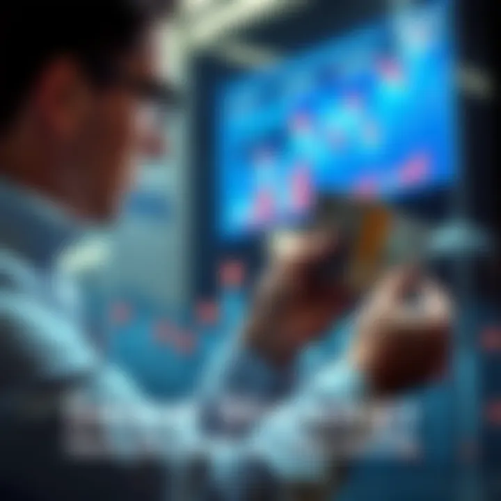 A person analyzing financial graphs and withdrawing cash from a bank, symbolizing profit withdrawal strategy.