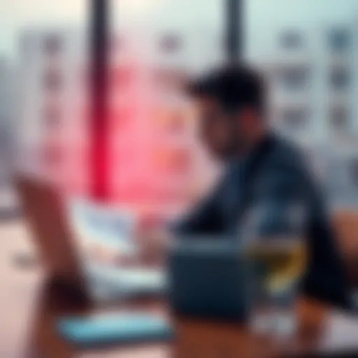 A person sitting at a table looking at financial documents and a laptop, contemplating withdrawing their investments