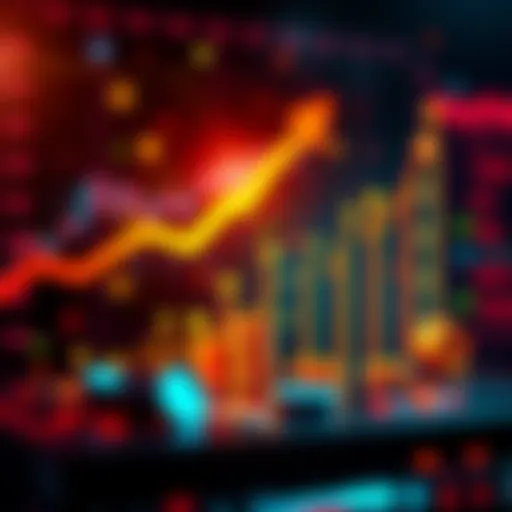 Graph showing the rise of investments in the first quarter of the year with upward arrows and financial symbols