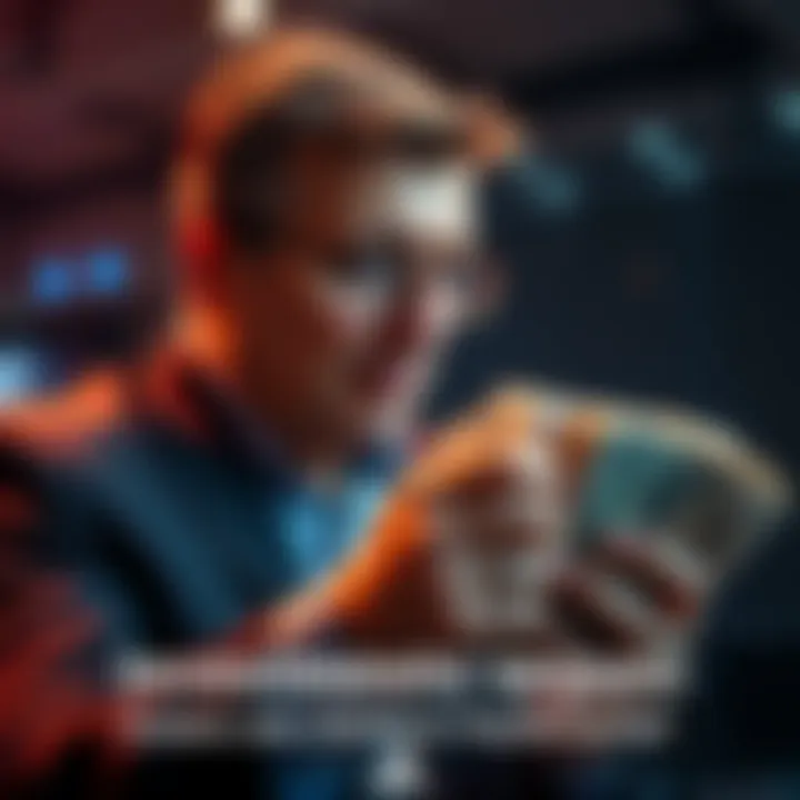 An investor counting cash, symbolizing investment strategies.