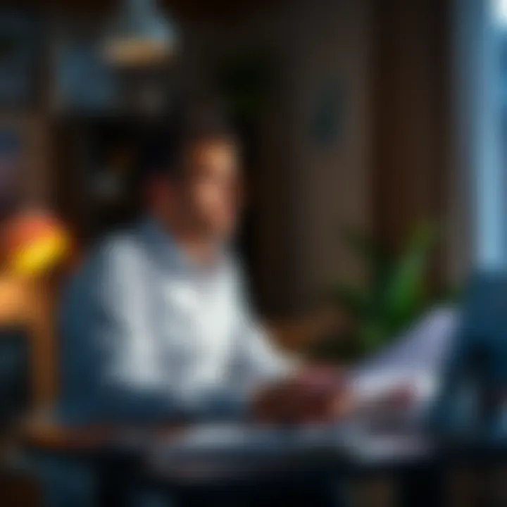 A person sitting at a desk with financial documents and a laptop, contemplating their investment decisions during uncertain economic times.
