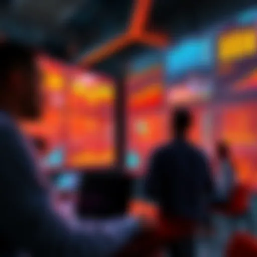 A team of professionals analyzing data on large screens, showcasing Iona ML software in action with graphs and charts.