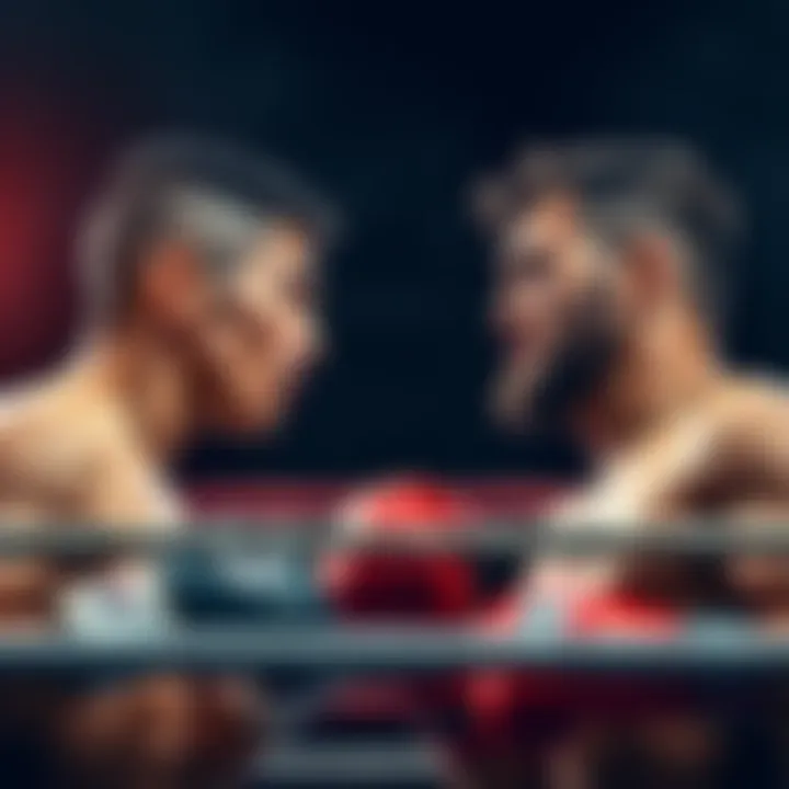 Two fighters facing off in a boxing ring, both ready for a match, representing tension and competition.