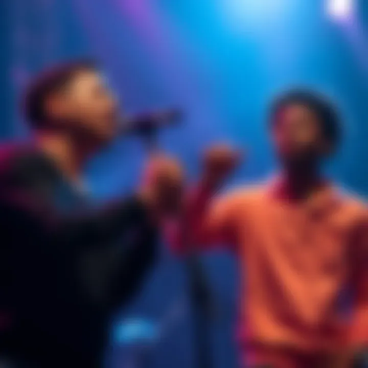 J Quiles with Zion & Lennox singing together on stage, celebrating the upbeat vibe of 'No Quiero Amarte'