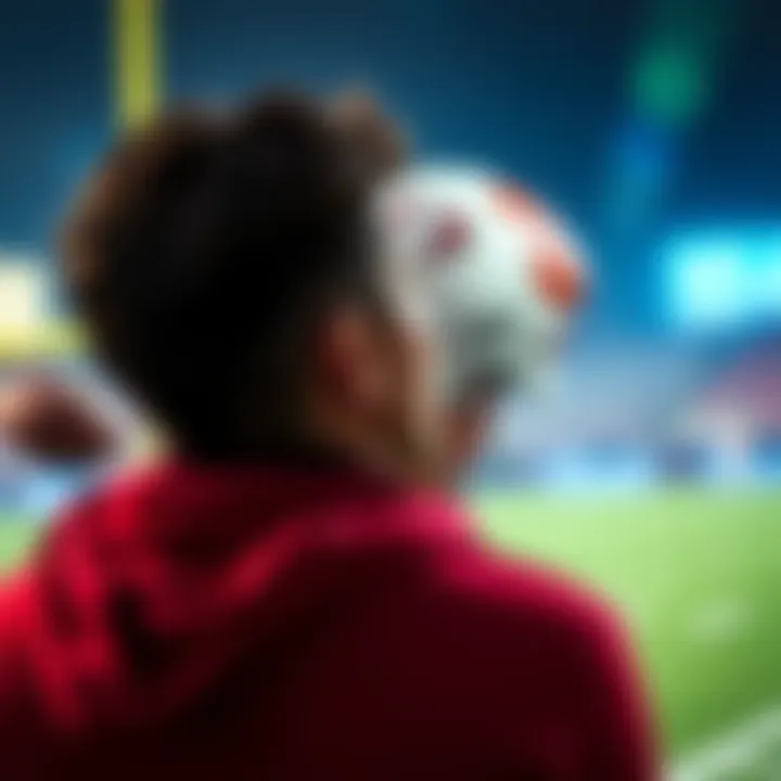A person looking at a jackpot payment notice for the 49ers versus Rams game, with a football in the background, celebrating a win.