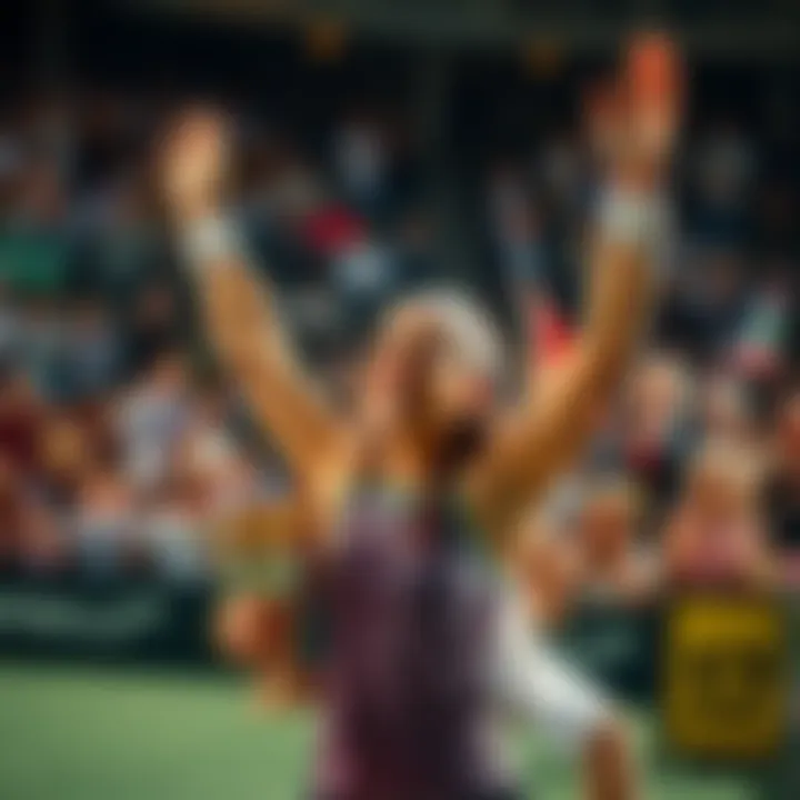 Jacqueline Cristian celebrating her victory on the court, holding a trophy while fans cheer