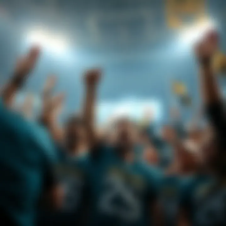 Excited Jaguars fans cheer as the team makes a dramatic pick six during a game, showcasing their emotions and support.