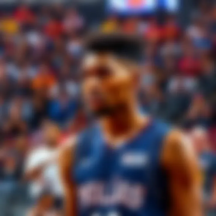 Jalen looking frustrated on the court after a tough game, with fans in the background showing mixed reactions.