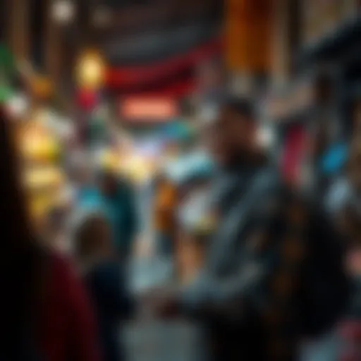 Jamar engaging with customers in a busy market while promoting his products