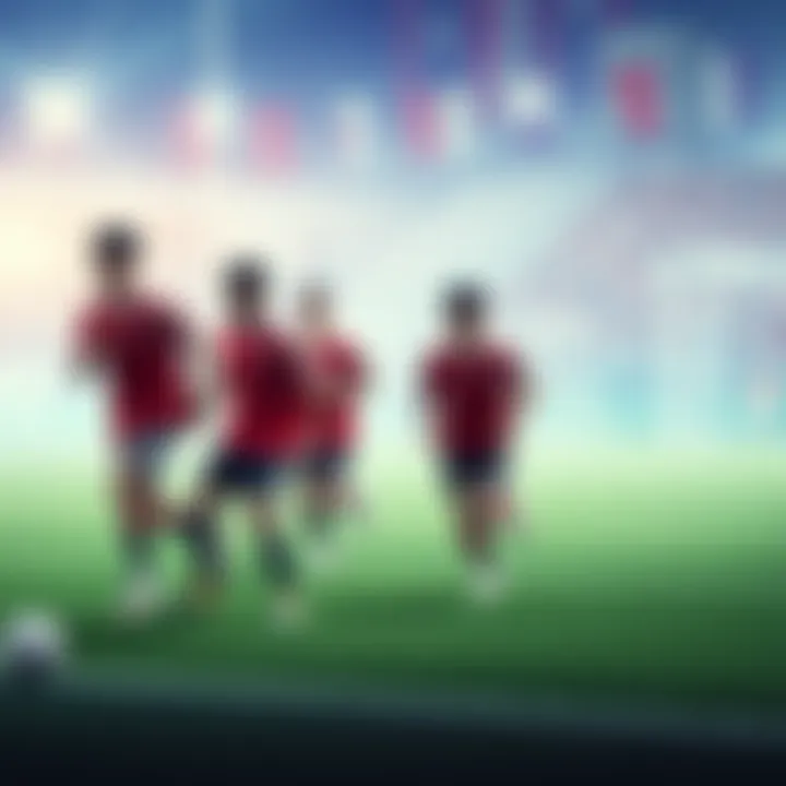 Japanese soccer players training on the field, showcasing teamwork and determination ahead of the match.