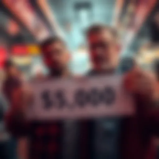 Jasper holding a sign showing $5,000 while Doug looks frustrated during a live stream