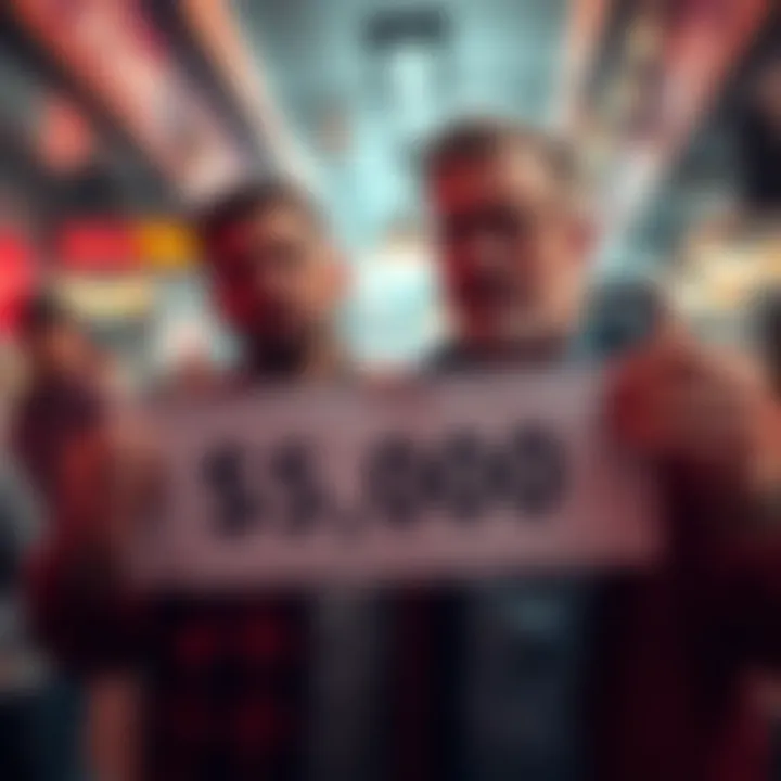 Jasper holding a sign showing $5,000 while Doug looks frustrated during a live stream
