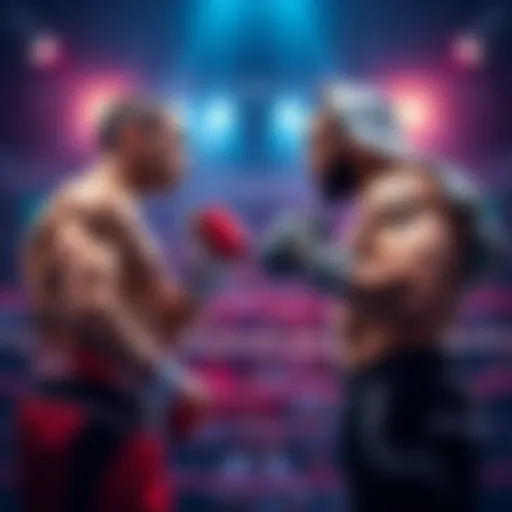 A graphic showing two fighters symbolizing JDM and Islam facing off in a boxing ring with fans watching, highlighting the anticipation for their potential fight in 2025.