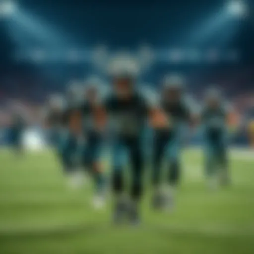 New York Jets players practicing on the field, showing teamwork and determination.