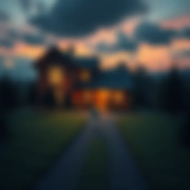 A person walking on a path leading to a cozy house surrounded by trees, symbolizing the idea of returning home.