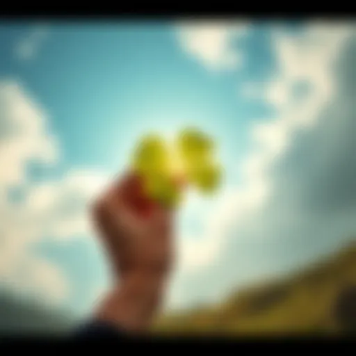 A person holding a four-leaf clover with a bright sky in the background, symbolizing hope and good fortune.